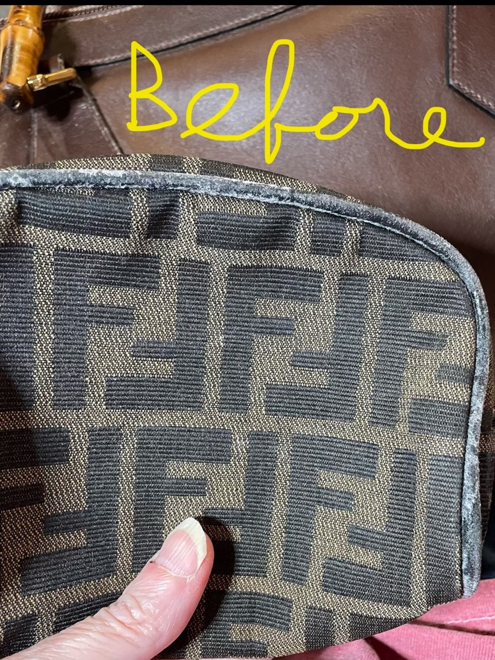 Fendi Authentic Vintage Brown and Black FF Monogram Pouch with Gold Trim - Picture 7 of 14
